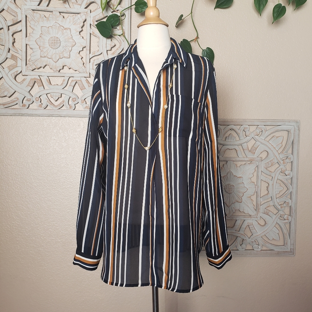 Striped Long Sleeve Sheer Top